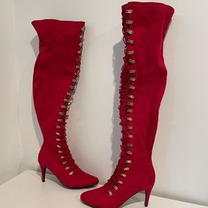 Red above the knee boots size 9.5